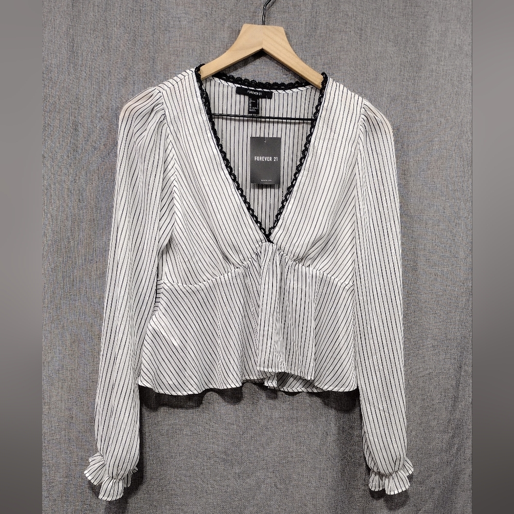NWT Forever 21 Stripped Babydoll Top Women's S Boho Retro 90s Y2K Romantic